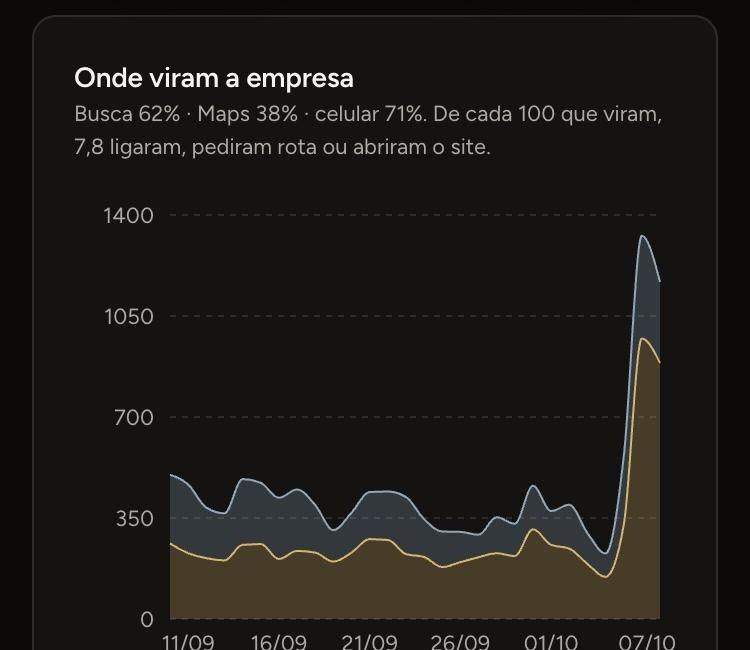 Painel do Google Meu Negócio no LUME Hub: de onde vieram as visualizações, por dia